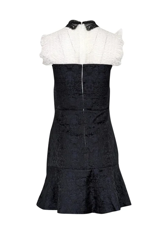 Sandro - Navy & Black Brocade Dress w/ White Lace Sz 4