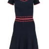 Sandro - Navy A-Line Knit Dress w/ Red Trim Sz 4