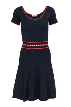 Sandro - Navy A-Line Knit Dress w/ Red Trim Sz 4