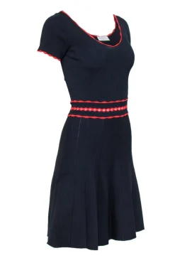 Sandro - Navy A-Line Knit Dress w/ Red Trim Sz 4