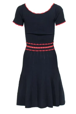 Sandro - Navy A-Line Knit Dress w/ Red Trim Sz 4