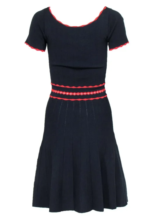Sandro - Navy A-Line Knit Dress w/ Red Trim Sz 4
