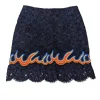 Sandro - Navy Lace Skirt w/ Flame Embroidered Ruffled Hem Sz 4