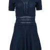 Sandro - Navy Textured Knit Short Sleeve A-Line Dress Sz 2