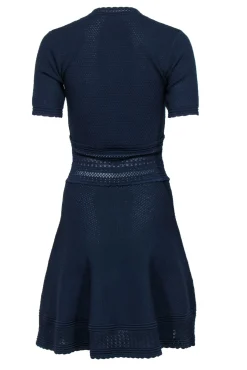Sandro - Navy Textured Knit Short Sleeve A-Line Dress Sz 2
