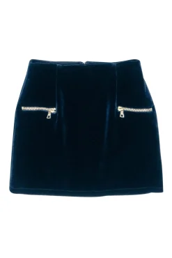Sandro - Navy Velvet Zipper Detail Mini Skirt Sz 6