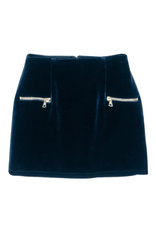 Sandro - Navy Velvet Zipper Detail Mini Skirt Sz 6