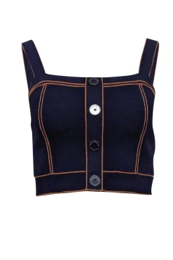 Sandro - Navy w/ Orange Trim Sleeveless Crop Top Sz 4