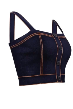 Sandro - Navy w/ Orange Trim Sleeveless Crop Top Sz 4