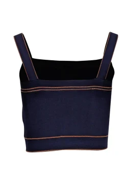 Sandro - Navy w/ Orange Trim Sleeveless Crop Top Sz 4