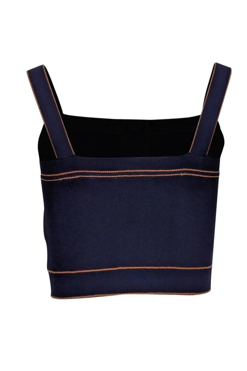 Sandro - Navy w/ Orange Trim Sleeveless Crop Top Sz 4
