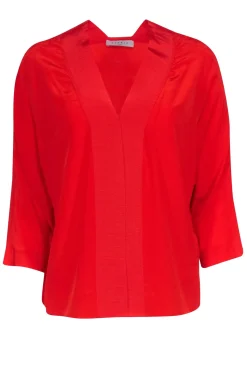 Sandro - Red Silk V-Neckline Blouse Sz L