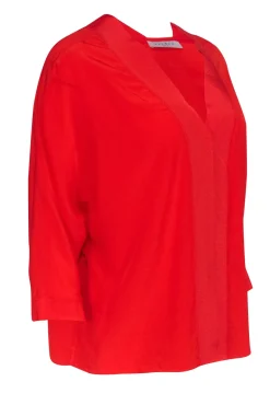 Sandro - Red Silk V-Neckline Blouse Sz L