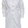 Sandro - White Textured Ruched Shirtdress w/ Golden Buttons Sz 4