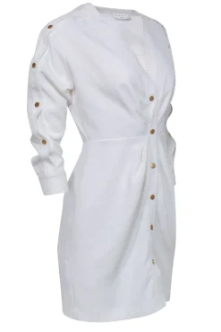 Sandro - White Textured Ruched Shirtdress w/ Golden Buttons Sz 4