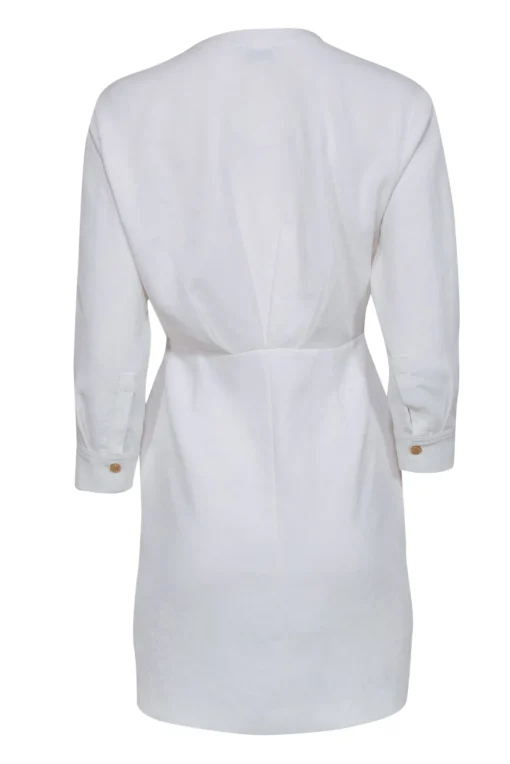 Sandro - White Textured Ruched Shirtdress w/ Golden Buttons Sz 4