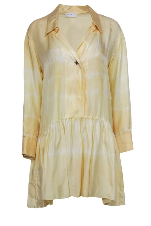 Sandro - Yellow Silk Drop Waist Long Sleeve Dress Sz M