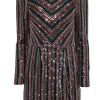 Saylor - Black & Metallic Rainbow Sequin Striped Dress Sz S