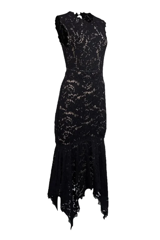 Saylor - Black Lace Asymmetrical Hem Midi Dress Sz M