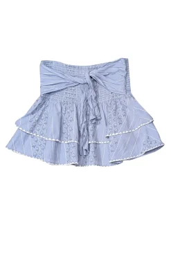 Saylor - Blue & White Print Smocked Waist Mini Skirt Sz L