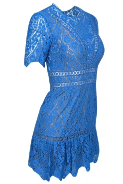 Saylor - Blue Lace Flounce Hem Mini Dress Sz XS