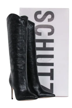Schutz - Black Crocodile Textured Tall Boots Sz 7.5