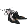 Schutz - Black Leather Ankle Wrap Pointed Toe Pumps w/ Chain Trim Sz 8