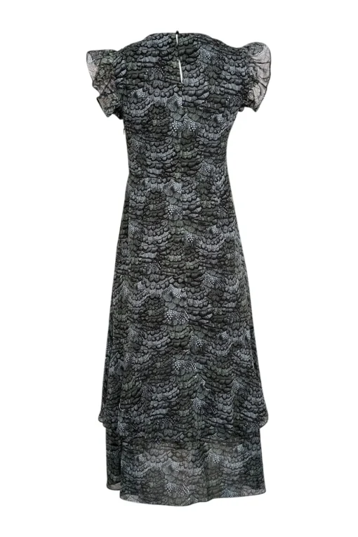 Scotch & Soda - Dark Green, Teal, & Black Feather Print Sleeveless Midi Dress Sz 4