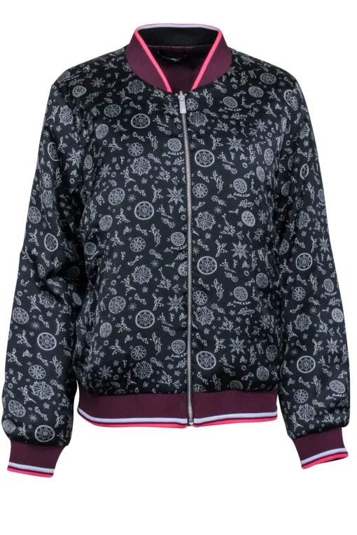 Scotch & Soda - Purple & Printed Satin Reversible Bomber Jacket Sz L