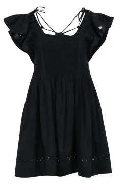 Sea NY - Black Embroidered Flutter Sleeve Mini Dress Sz XS