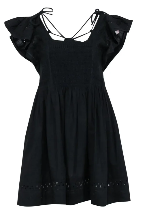 Sea NY - Black Embroidered Flutter Sleeve Mini Dress Sz XS