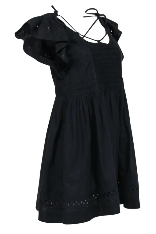Sea NY - Black Embroidered Flutter Sleeve Mini Dress Sz XS
