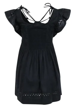 Sea NY - Black Embroidered Flutter Sleeve Mini Dress Sz XS