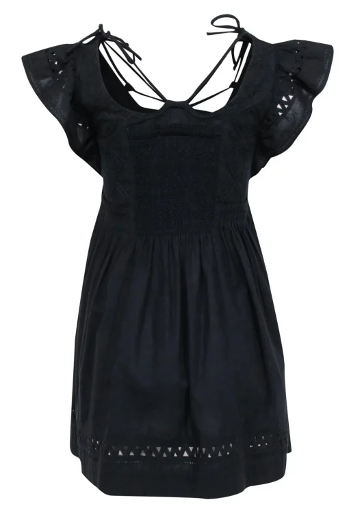 Sea NY - Black Embroidered Flutter Sleeve Mini Dress Sz XS