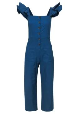 Sea NY - Blue Ruffled Shoulder Wide-Leg Jumpsuit Sz 2