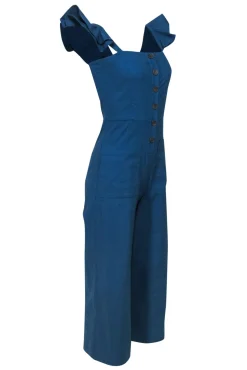 Sea NY - Blue Ruffled Shoulder Wide-Leg Jumpsuit Sz 2