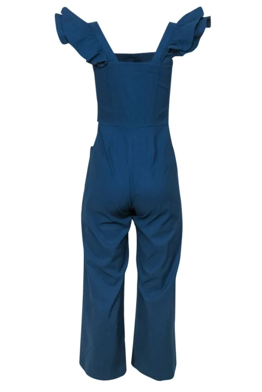 Sea NY - Blue Ruffled Shoulder Wide-Leg Jumpsuit Sz 2
