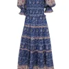 Sea NY - Blue w/ Multicolor Paisley Print Smocked Midi Dress Sz XS