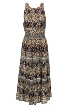 Sea NY - Brown Floral Print Tiered Maxi Dress Sz 4