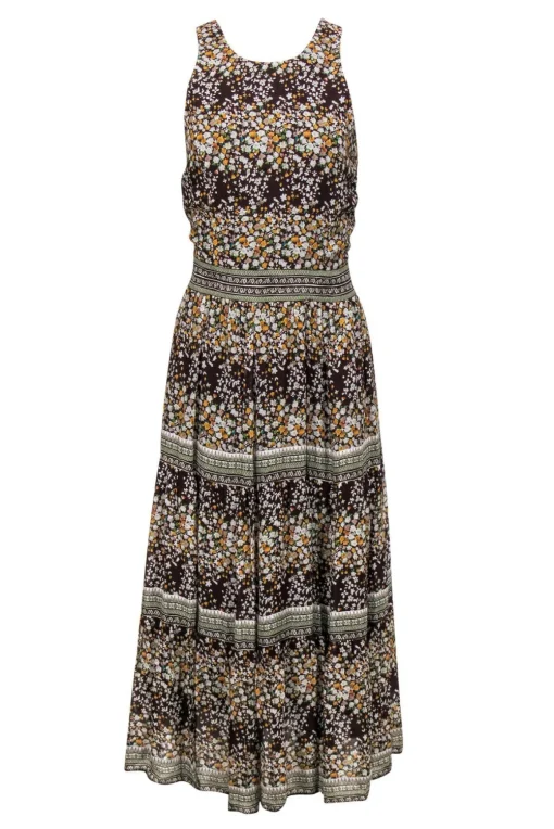 Sea NY - Brown Floral Print Tiered Maxi Dress Sz 4
