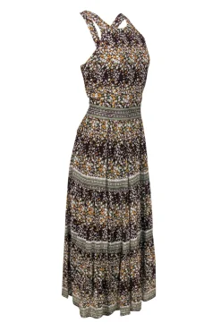 Sea NY - Brown Floral Print Tiered Maxi Dress Sz 4