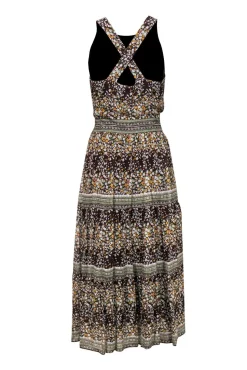 Sea NY - Brown Floral Print Tiered Maxi Dress Sz 4