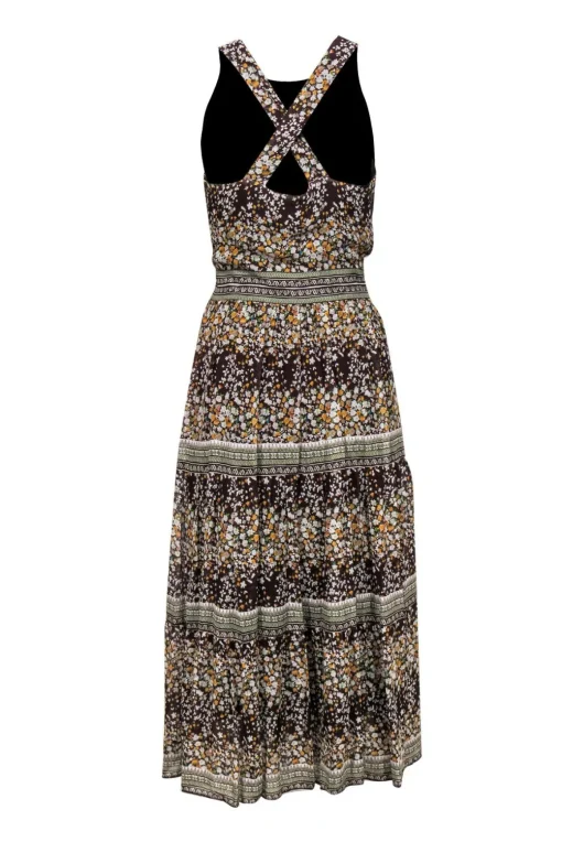 Sea NY - Brown Floral Print Tiered Maxi Dress Sz 4