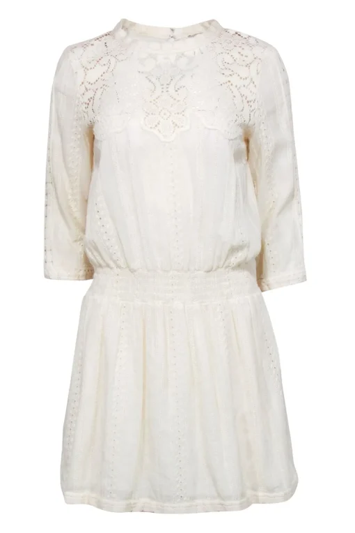 Sea NY - Cream Embroider Lace Crop Sleeve Drop Waist Dress Sz 4