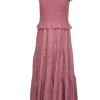 Sea NY - Rose Pink Smocked Bodice Eyelet Lace Midi Dress Sz 6