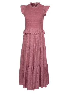 Sea NY - Rose Pink Smocked Bodice Eyelet Lace Midi Dress Sz 6