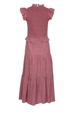Sea NY - Rose Pink Smocked Bodice Eyelet Lace Midi Dress Sz 6