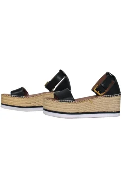 See by Chloe - Black Leather Espadrille Flatform Sandals Sz 8