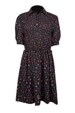 See by Chloe - Black w/ Red Cherry & Strawberry Print Smocked Bodice Dress Sz 6