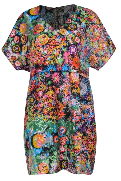 See by Chloe - Bright Multicolor Floral Silk Satin Shift Dress Sz 8